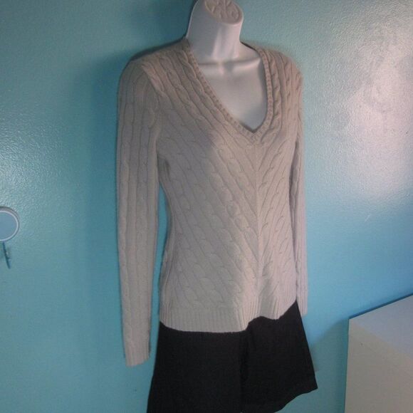 Ralph Lauren Black Label Cabled V-Neck Cashmere Pullover Slim Fit Size S Lt Gray - Picture 7 of 11